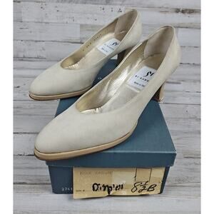 VTG Di Sandro Made In Italy Pumps 8.5B Bone Nubuck Leather Heels (Display Use)